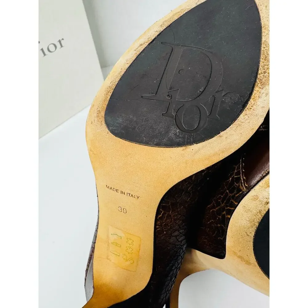 Christian Dior Gradient Brown Textured Leather Buckle Peep Toe Pumps Heels sz 39 - Picture 5 of 10